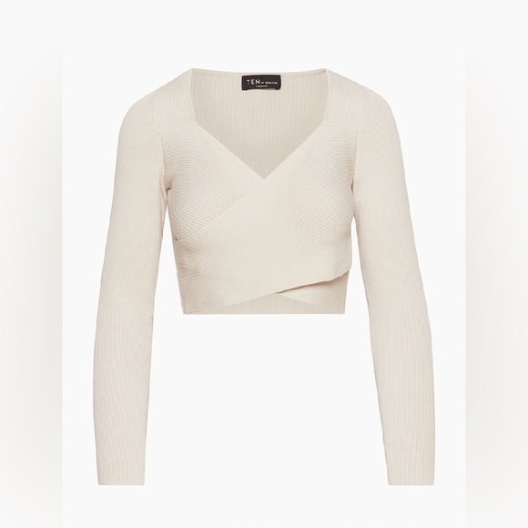 New Aritzia Ten by Babaton Cropped knit criss-cross longsleeve - Picture 5 of 13
